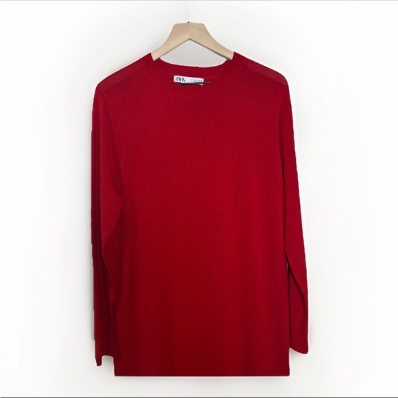 ZARA Solid Red Maxi Dress Size Large Red Holiday Viscose Knit Maxi Mob Wife - Picture 3 of 11